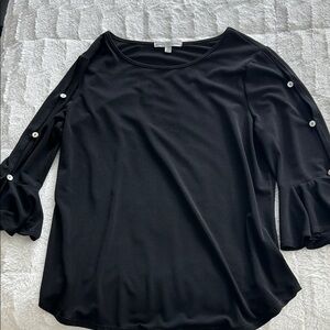 Green Envelope Black Dressy Blouse with Button Accents